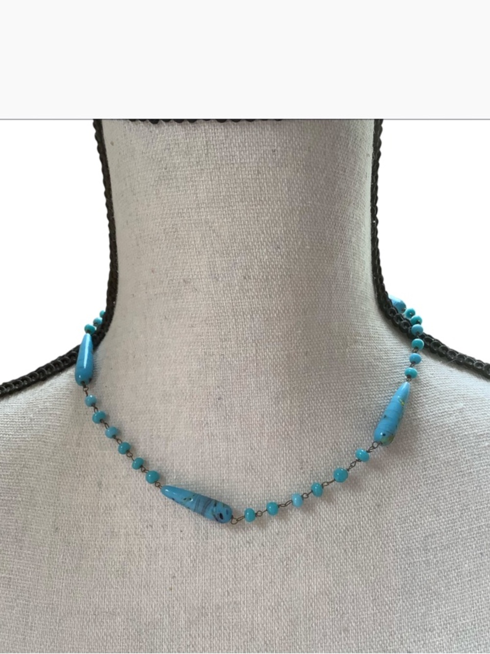 Faux turquoise beaded 16” necklace